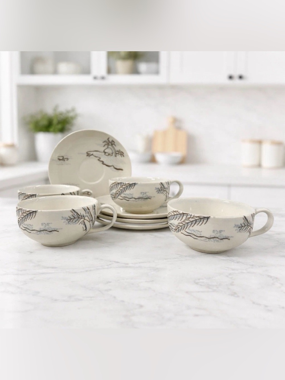 Harmony House Caribbean 4 Cup & Saucer Sets Dawn Gray Spice Brown Japan MCM